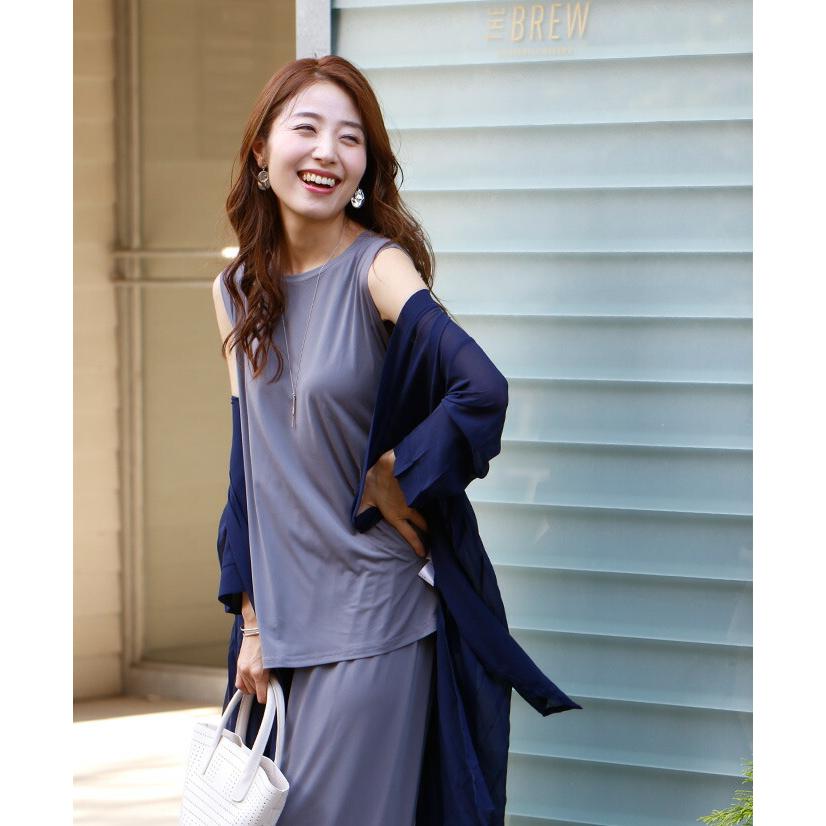 カーディガン セットアップ トップス パンツ 春夏 プリーツ ゆったり 夏カーデ 夏アウターレディース 春夏  着回し ノースリーブ フレア Aライン 落ち感 | Ehre style | 10