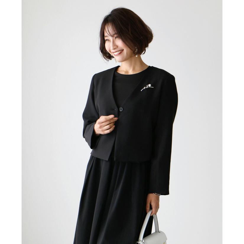 長袖 ジャケット ショート丈 ノーカラー ライトアウター  セレモニー 仕事服 仕事 お仕事 通勤 きれいめ オフィス  Vネック ワンピース フレア | Ehre style | 12