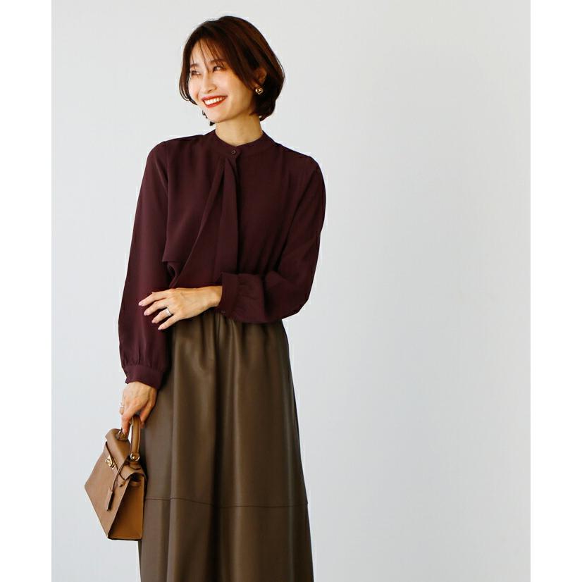 ボウタイ ブラウス ボータイ 仕事服 学校行事 きれいめ お仕事 オフィス スマート レザースカート エコレザー フェイクレザー スカート フェイクレザー | Ehre style | 10