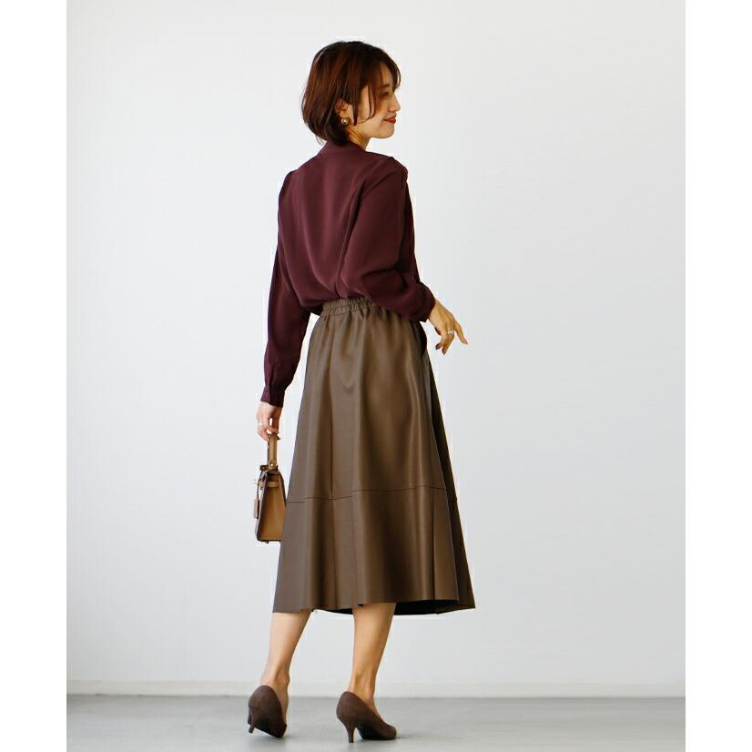 ボウタイ ブラウス ボータイ 仕事服 学校行事 きれいめ お仕事 オフィス スマート レザースカート エコレザー フェイクレザー スカート フェイクレザー | Ehre style | 07