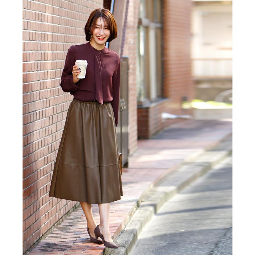 ボウタイ ブラウス ボータイ 仕事服 学校行事 きれいめ お仕事 オフィス スマート レザースカート エコレザー フェイクレザー スカート フェイクレザー | Ehre style | 09
