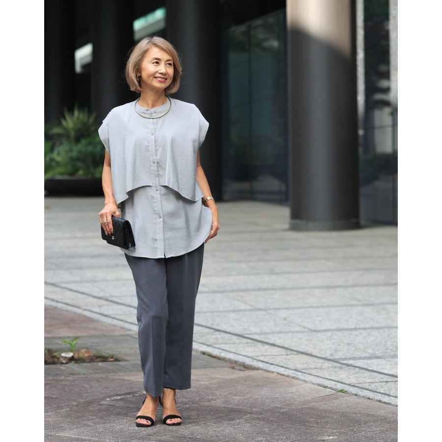 Reiko×Ehrestyle コラボ ブラウス パンツ レイヤードブラウス set 2点 ホワイト ライトグレー ブラック アースブルー アイボリー チャコールグレー | Ehre style | 16