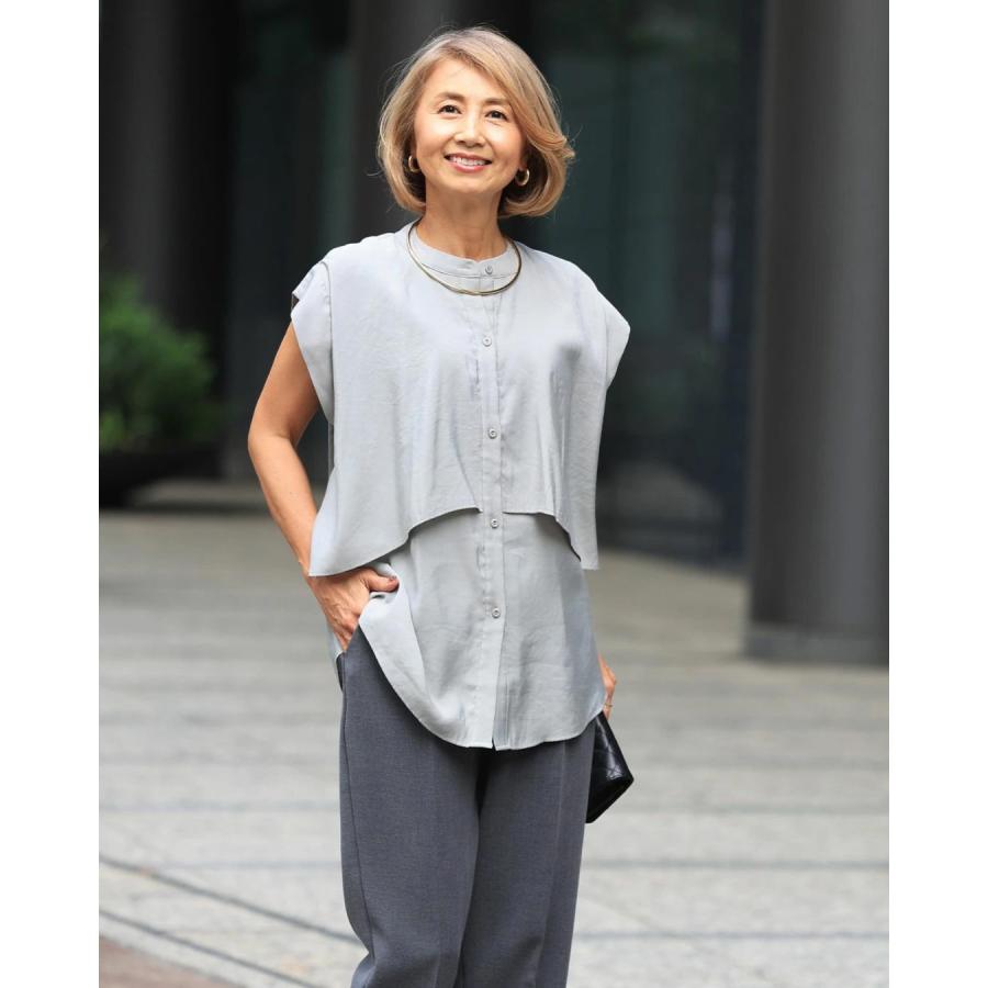 Reiko×Ehrestyle コラボ ブラウス パンツ レイヤードブラウス set 2点 ホワイト ライトグレー ブラック アースブルー アイボリー チャコールグレー | Ehre style | 17