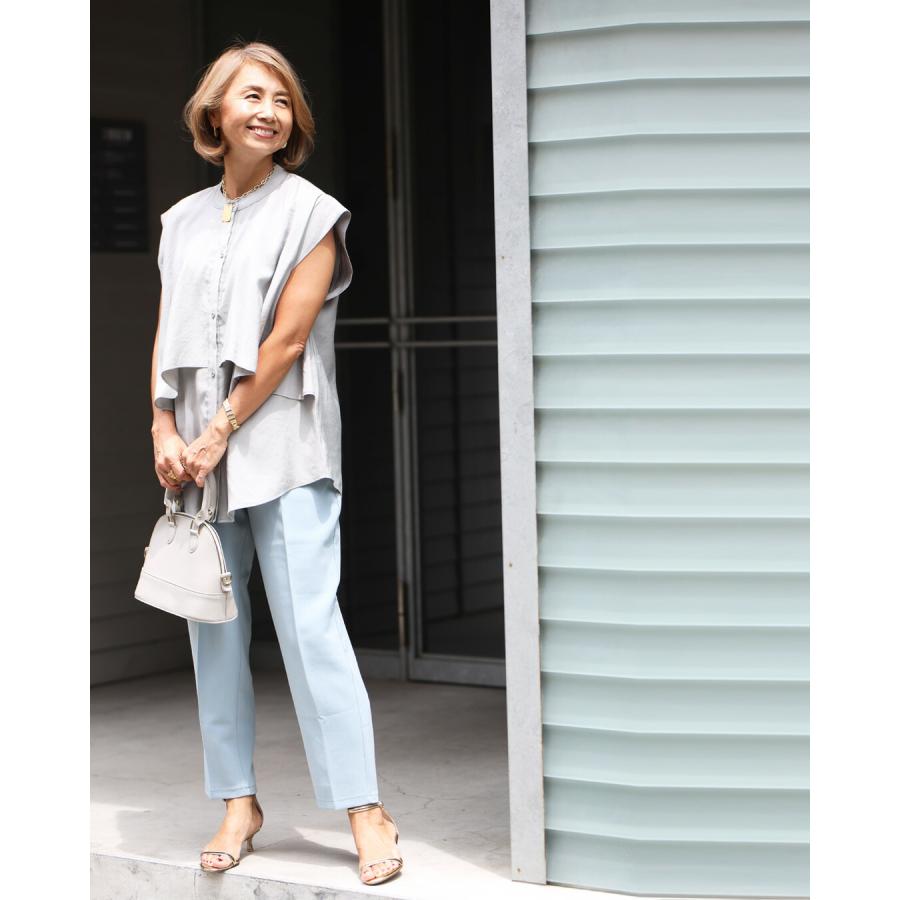 Reiko×Ehrestyle コラボ ブラウス パンツ レイヤードブラウス set 2点 ホワイト ライトグレー ブラック アースブルー アイボリー チャコールグレー | Ehre style | 18