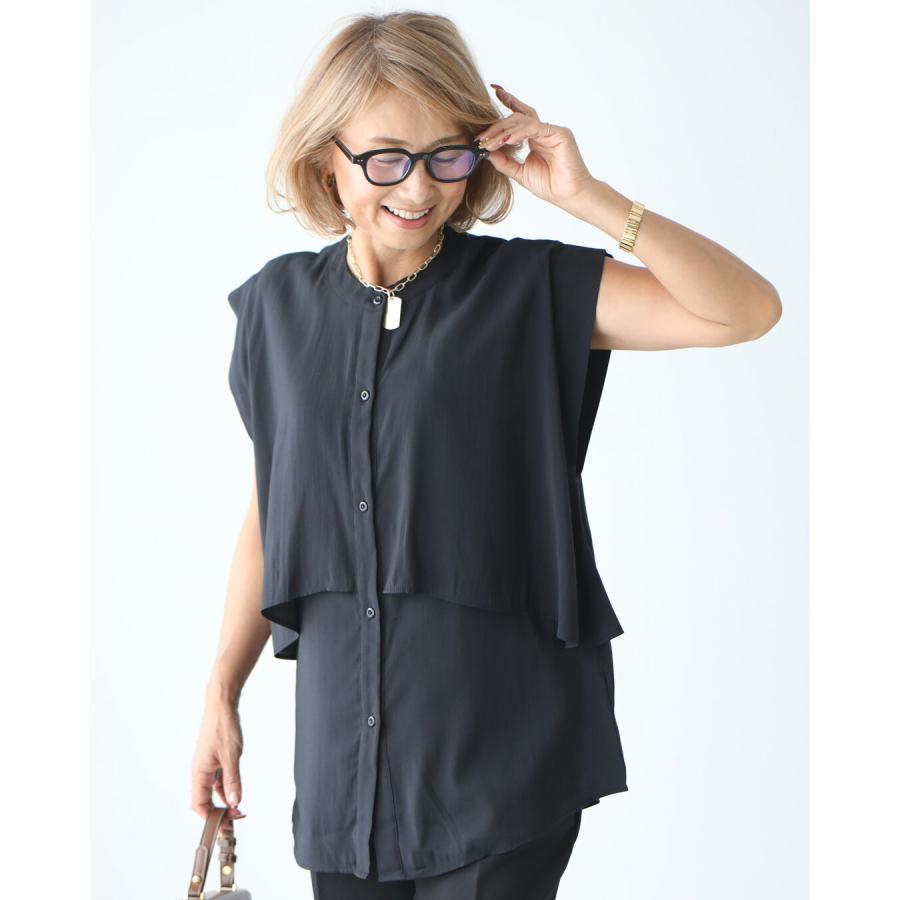 Reiko×Ehrestyle コラボ ブラウス パンツ レイヤードブラウス set 2点 ホワイト ライトグレー ブラック アースブルー アイボリー チャコールグレー | Ehre style | 21