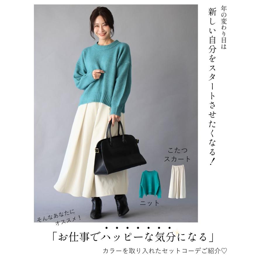 クルーネックショート ニット 起毛 あったかニット 毛足ある 柔らかニット 汚れない 極暖 スカート ロング 冬 | Ehre style | 01