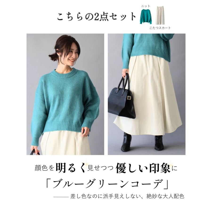 クルーネックショート ニット 起毛 あったかニット 毛足ある 柔らかニット 汚れない 極暖 スカート ロング 冬 | Ehre style | 02