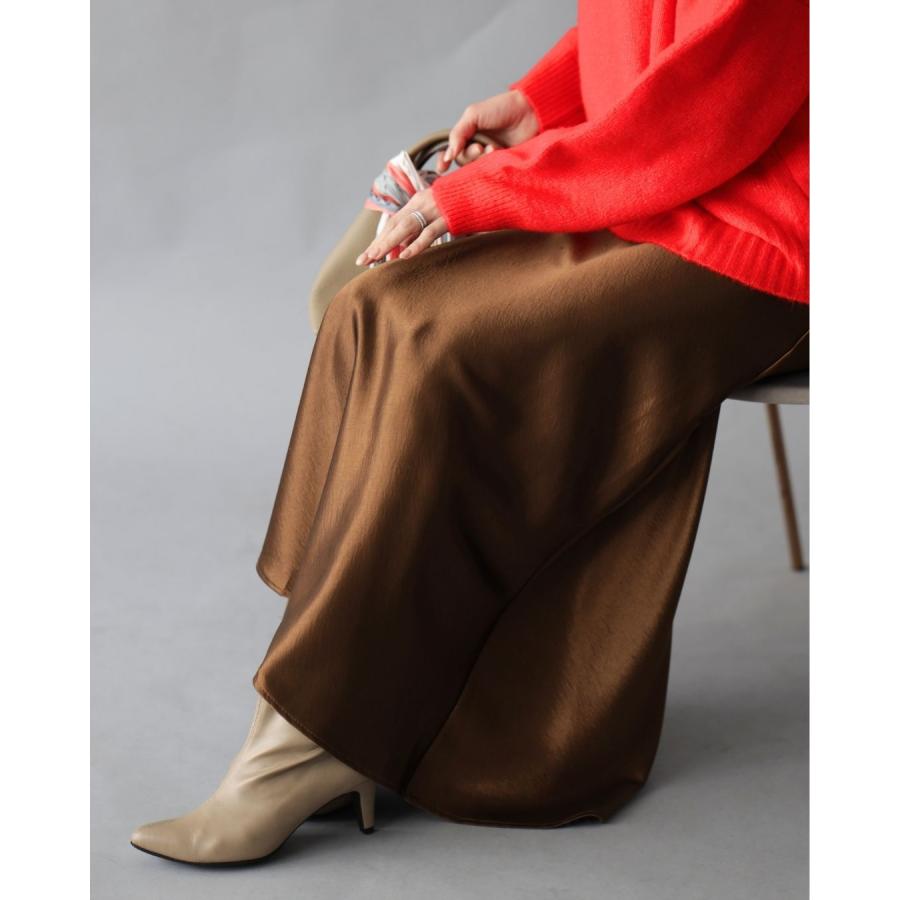 クルーネックショート ニット 起毛 あったかニット 毛足ある 柔らかニット サテンスカート 艶スカート スカート | Ehre style | 12