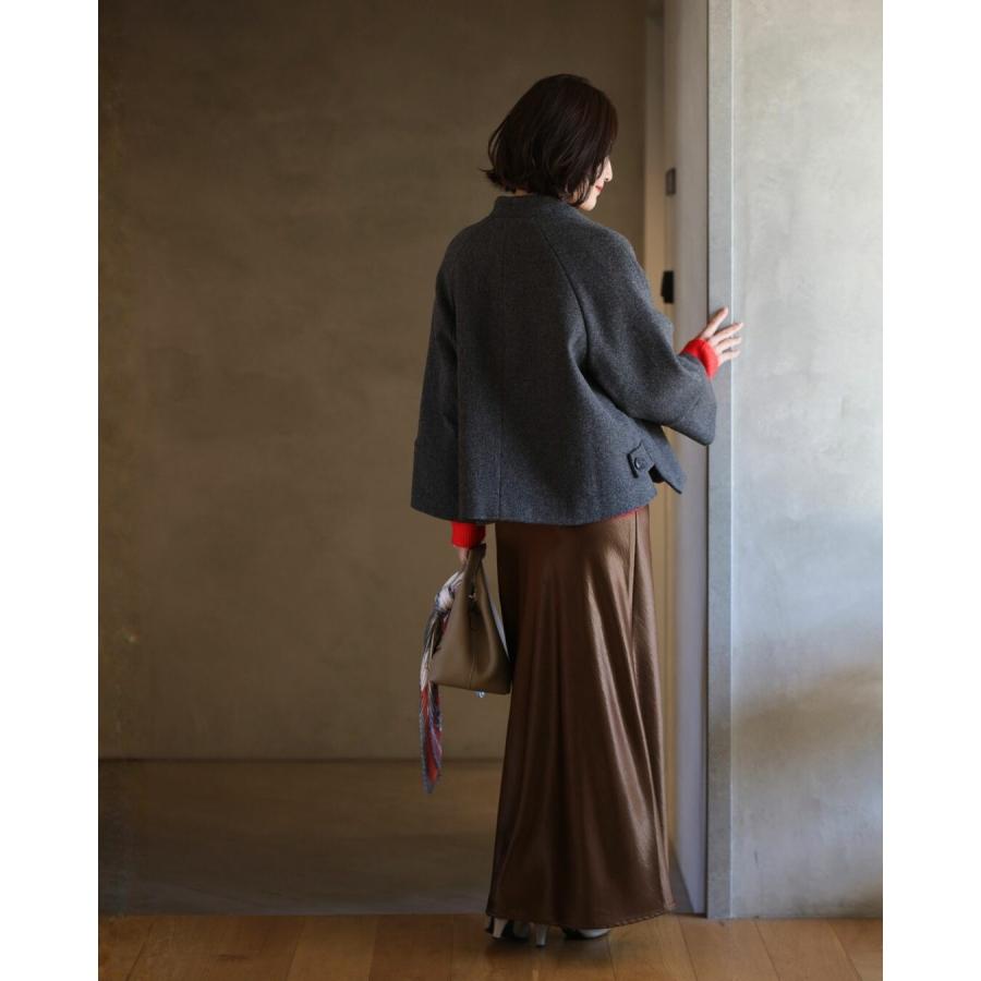 クルーネックショート ニット 起毛 あったかニット 毛足ある 柔らかニット サテンスカート 艶スカート スカート | Ehre style | 14