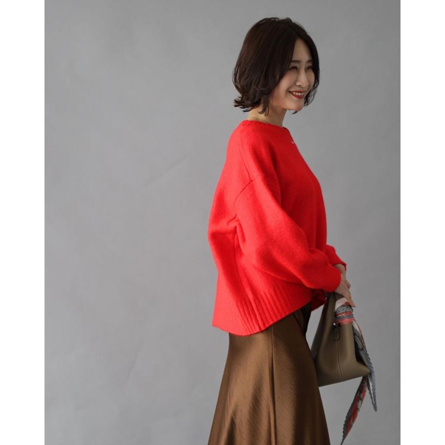 クルーネックショート ニット 起毛 あったかニット 毛足ある 柔らかニット サテンスカート 艶スカート スカート | Ehre style | 15