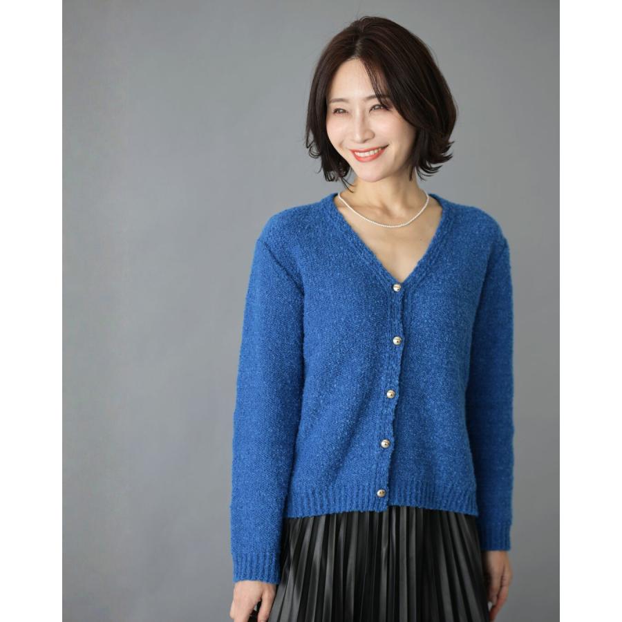 カーディガン ニット 羽織り Ｖネック ブークレ トップス  無地 リブ カジュアル ボタン ロングスカート プリーツスカート | Ehre style | 13