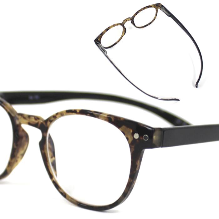 老眼鏡 女性 おしゃれ 男女兼用 軽量 ネックリーダー ボストン ブルーライトカット 眼鏡ケース付き バイカラー(デミブラウン&times;ブラック)