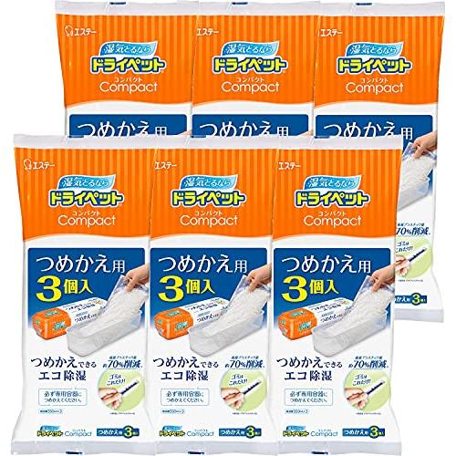 ドライペット [まとめ買い] 除湿剤 ドライペットコンパクト 詰め替えタイプ どこでも用 つめかえ3個入×6個パック 乾燥剤 湿気取り（Yahoo!・M-style）
