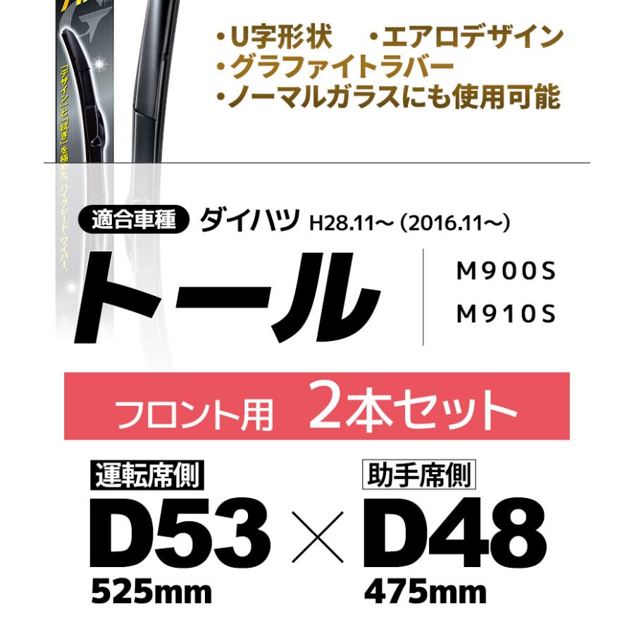 ダイハツ トール用 デザインワイパー D53(525mm)+D48(475mm) フロント 2本セット Uタイプ 替えゴム ワイパーブレード グラファイト NWB｜stylemarket｜03