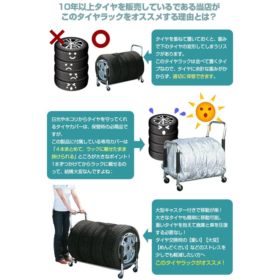 移動が楽な台車タイプタイヤラック タイヤカバー＆キャスター付き 155 