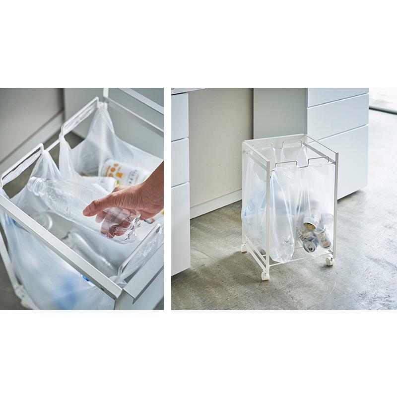 目隠し分別ダストワゴン TOWER(タワー)2分別 キャスター付き/レジ袋/分別ゴミ箱/キッチンゴミ箱/スチール製/蓋無し/缶・ビン 山崎実業 |  | 03