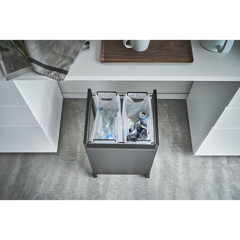 目隠し分別ダストワゴン TOWER(タワー)2分別 キャスター付き/レジ袋/分別ゴミ箱/キッチンゴミ箱/スチール製/蓋無し/缶・ビン 山崎実業 |  | 04