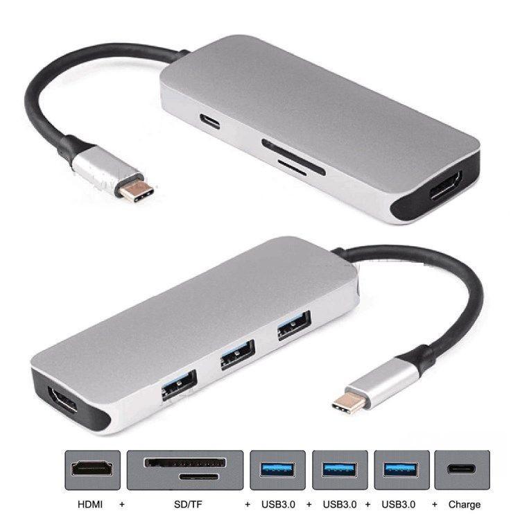 USBCハブ Macbook  USB 3.0ポート×3  HDMI接続  SDカードスロット USB-C  充電  持ち運びに便利  アップル Apple USB-Type C USBC｜stylemi-y｜02