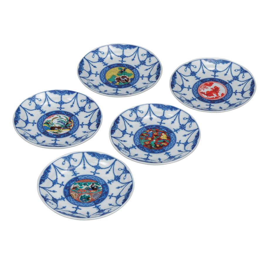 九谷焼 日本の伝統工芸品【九谷焼】 5.2号皿揃 時代絵 (K9-75) (K8-44