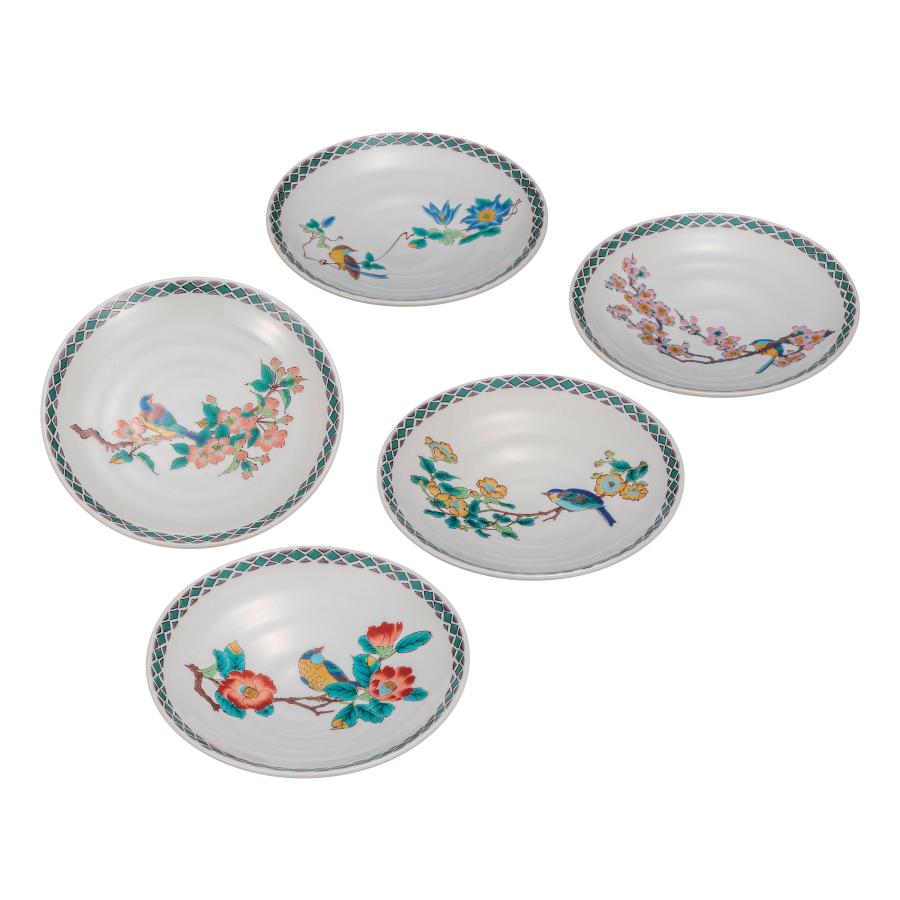 九谷焼 日本の伝統工芸品【九谷焼】 5.2号皿揃 花鳥絵変り (K9-94) (K8