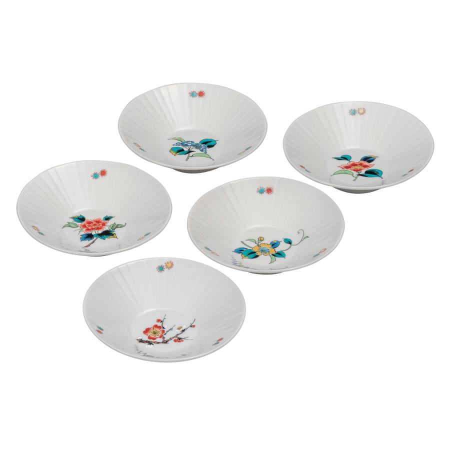 九谷焼 日本の伝統工芸品【九谷焼】 4.5号浅鉢揃 草花絵変り (K9-216