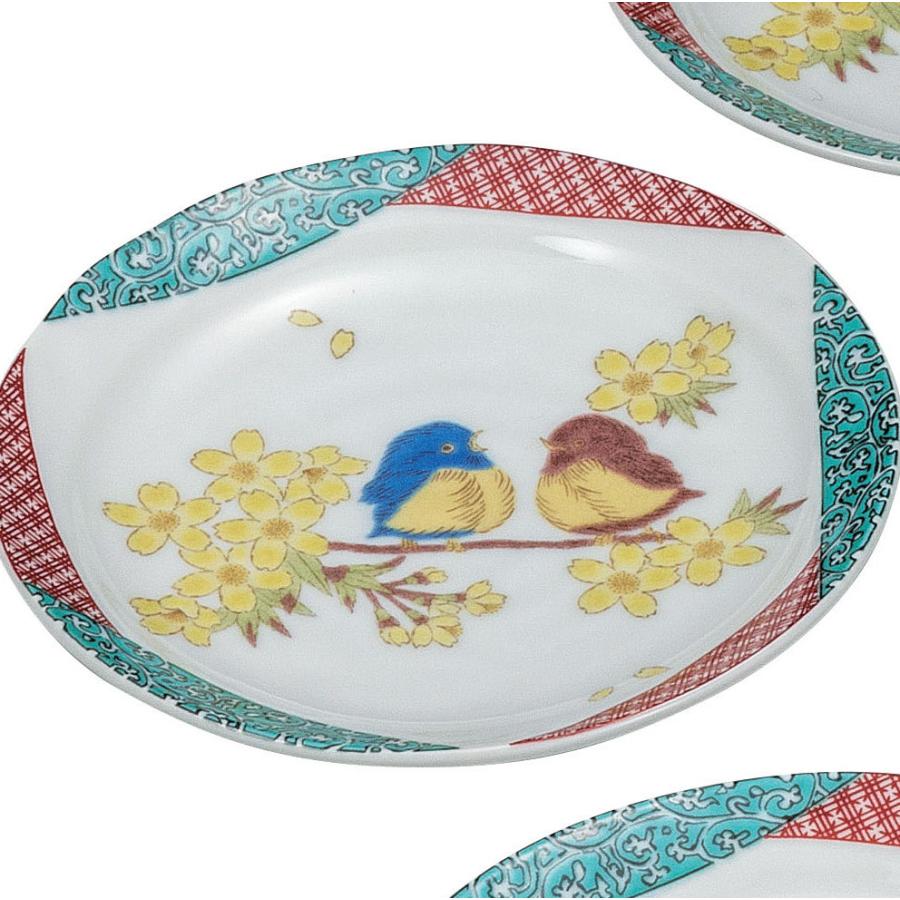 九谷焼 日本の伝統工芸品【九谷焼】 5.5号皿揃 花福雀 (K9-99) (K8-77