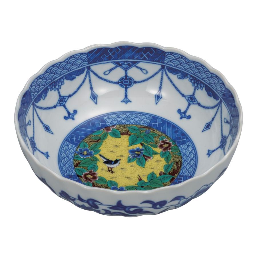 九谷焼 日本の伝統工芸品【九谷焼】 6.5号鉢 吉田屋椿に鳥 (K9-259