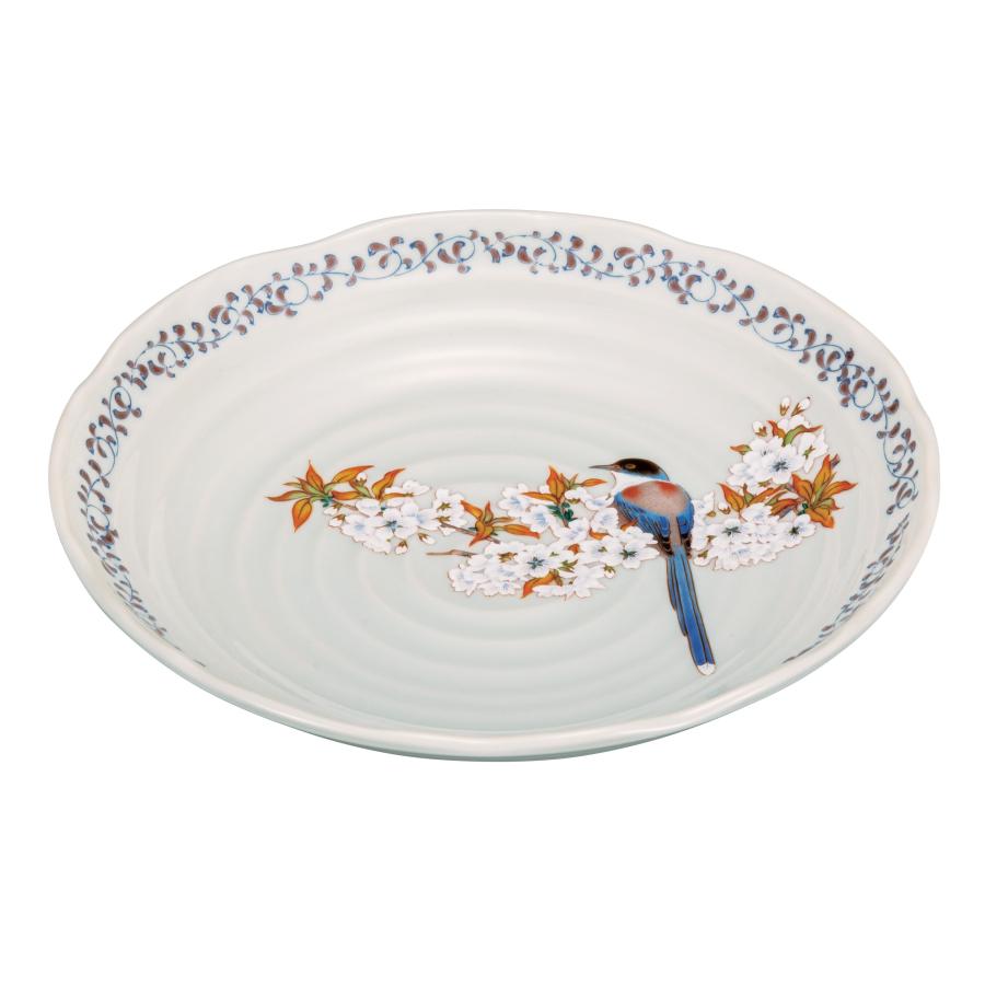 九谷焼 日本の伝統工芸品【九谷焼】 7号盛皿 山桜に鳥 (K8-320