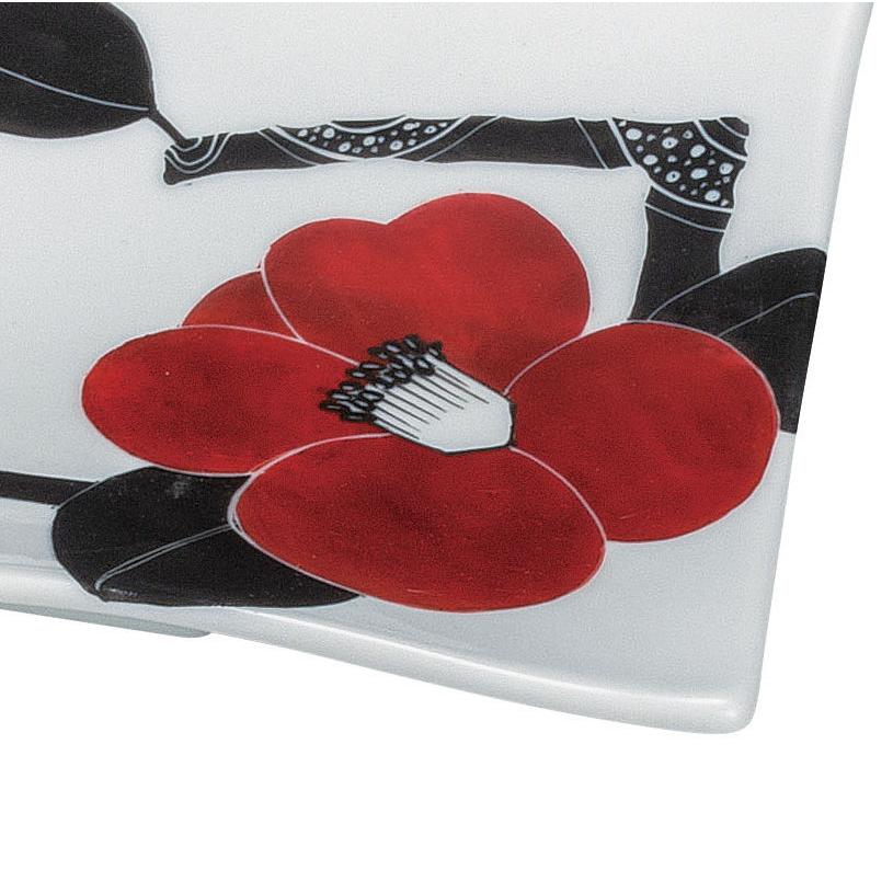 日本の伝統工芸品【九谷焼】 11号盛皿 赤い花  井上雅子 (K9-375) (K8-350)の画像