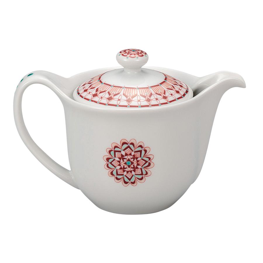 日本の伝統工芸品【九谷焼】 ポット急須 赤絵丸紋 網付 大志窯 (K9-641) (K8-576)_1