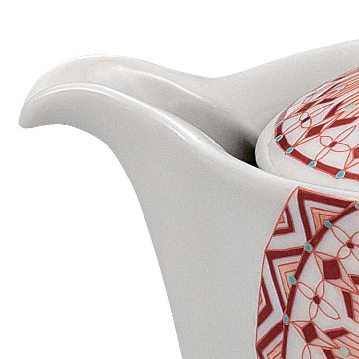 日本の伝統工芸品【九谷焼】 ポット急須 赤絵丸紋 網付 大志窯 (K9-641) (K8-576)_2