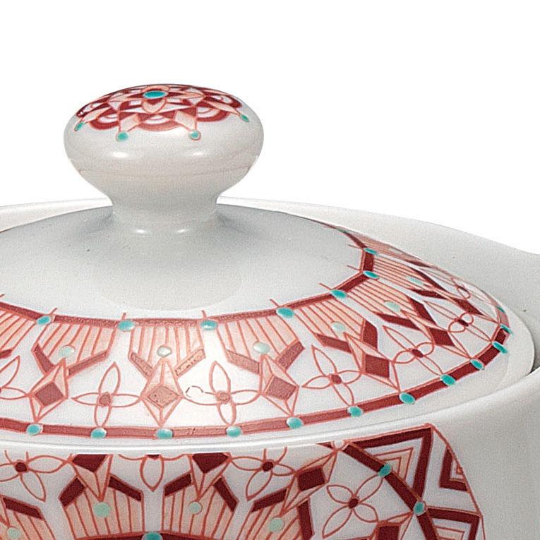 日本の伝統工芸品【九谷焼】 ポット急須 赤絵丸紋 網付 大志窯 (K9-641) (K8-576)_3