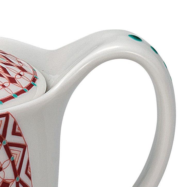 日本の伝統工芸品【九谷焼】 ポット急須 赤絵丸紋 網付 大志窯 (K9-641) (K8-576)_6
