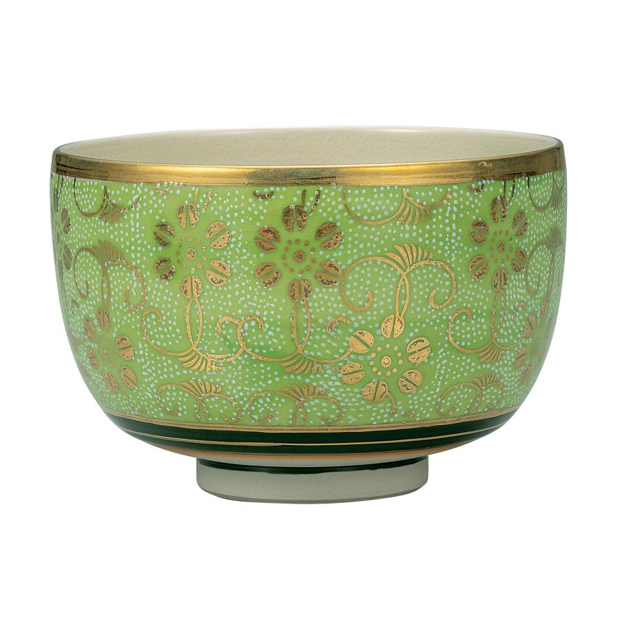 九谷焼 日本の伝統工芸品【九谷焼】 抹茶碗 白粒鉄仙きみどり