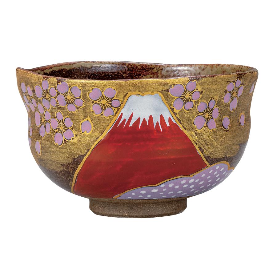 【新品・未使用】 九谷焼 金雲桜富士 抹茶碗 福田則良 伝統工芸品 九谷焼 日本の伝統工芸品【九谷焼】 抹茶碗 金雲桜富士 福田良則 (K9