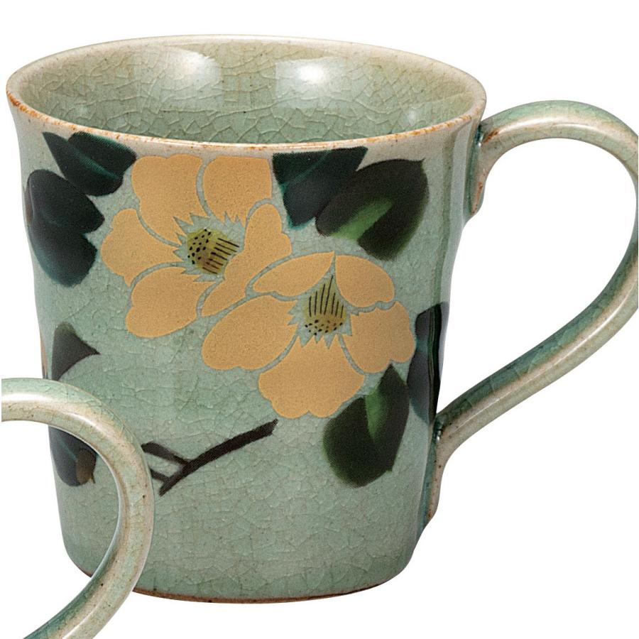 日本の伝統工芸品【九谷焼】 ペアマグカップ 金銀椿   (K9-1021) (K8-918)の画像