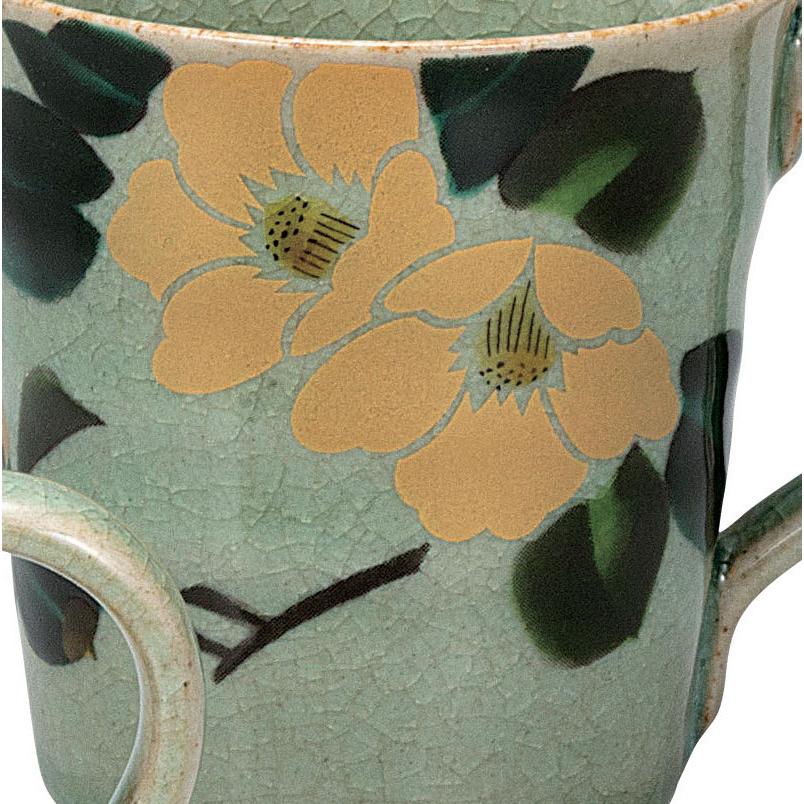 日本の伝統工芸品【九谷焼】 ペアマグカップ 金銀椿   (K9-1021) (K8-918)の画像