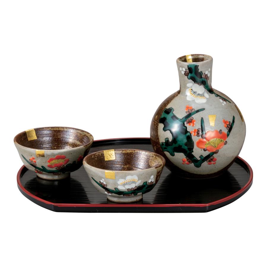 新品‼️【福田良則】晩酌揃紅白梅  （九谷焼） 九谷焼 日本の伝統工芸品【九谷焼】 晩酌揃 紅白梅 盆付 福田良則 (K9