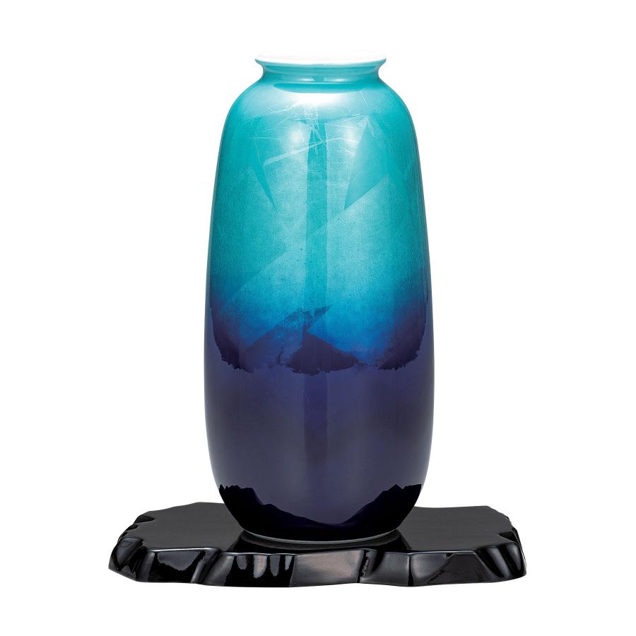 花瓶　九谷焼 日本の伝統工芸品【九谷焼】 8号寸胴花瓶 銀彩 台付 (K9-1338