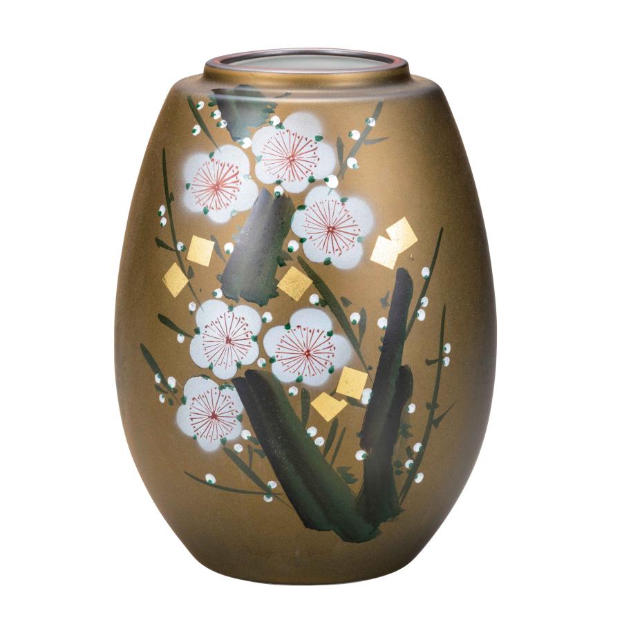 九谷焼伝統工芸花瓶金箔梅 日本の伝統工芸品【九谷焼】 8号花瓶 金箔梅の図 (K8-1263