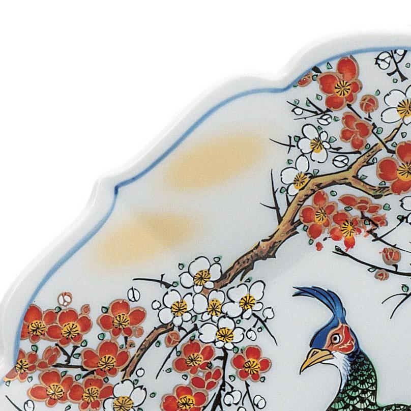 九谷焼 日本の伝統工芸品【九谷焼】 10号飾皿 牡丹孔雀 皿立付 (K9