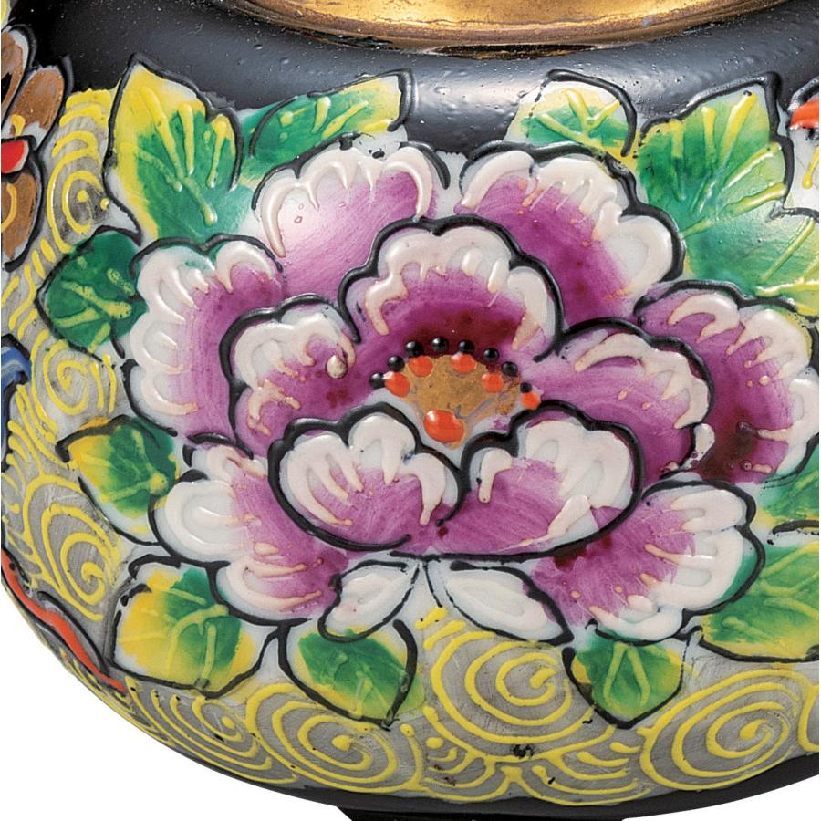 九谷焼 日本の伝統工芸品【九谷焼】 3.5号香炉 黒盛花と蝶 (K9-1476