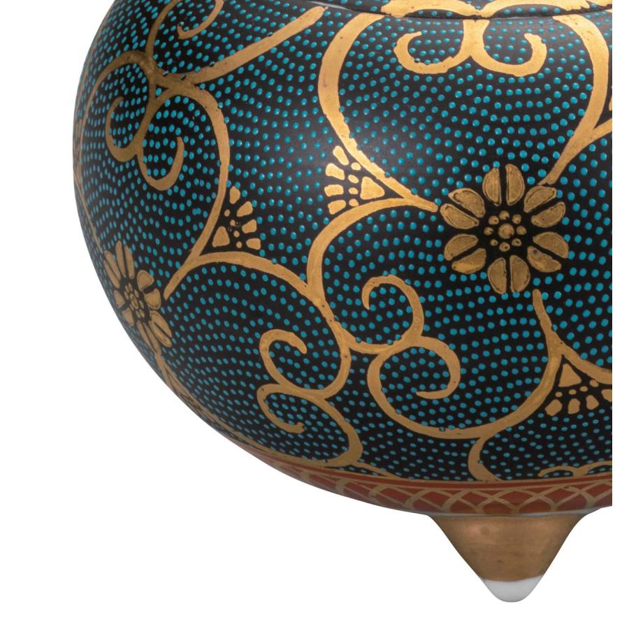 九谷焼 日本の伝統工芸品【九谷焼】 3.8号香炉 本金青粒唐草 龍山 (K8