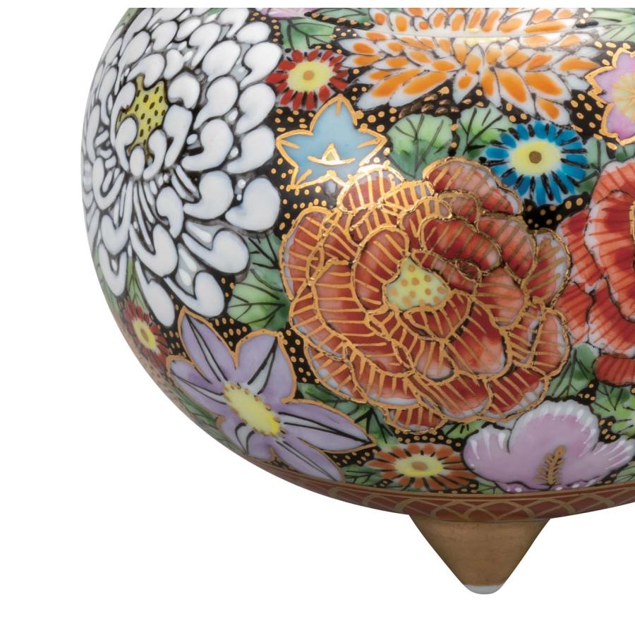 九谷焼 日本の伝統工芸品【九谷焼】 3.8号香炉 本金花詰 龍山 (K8-1425