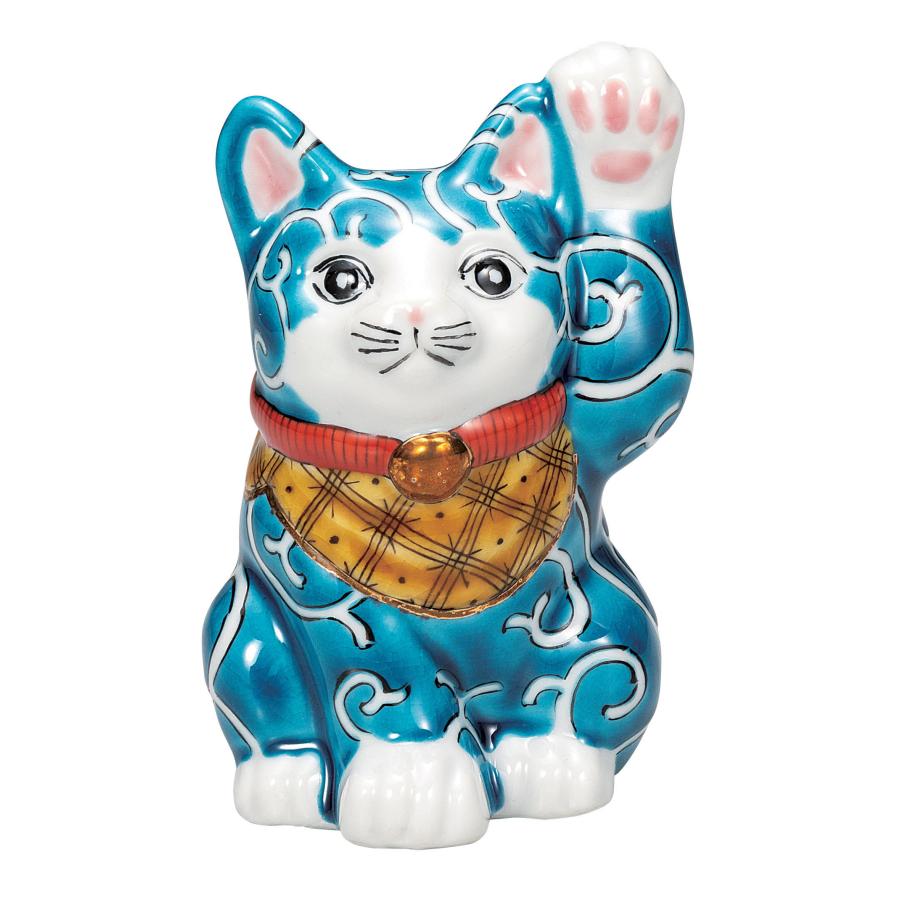九谷焼　招き猫　色絵唐草　４号　右手上げ　箱付き　美品 九谷焼 日本の伝統工芸品【九谷焼】 4号招き猫 色絵唐草 佐藤剛志 (K9