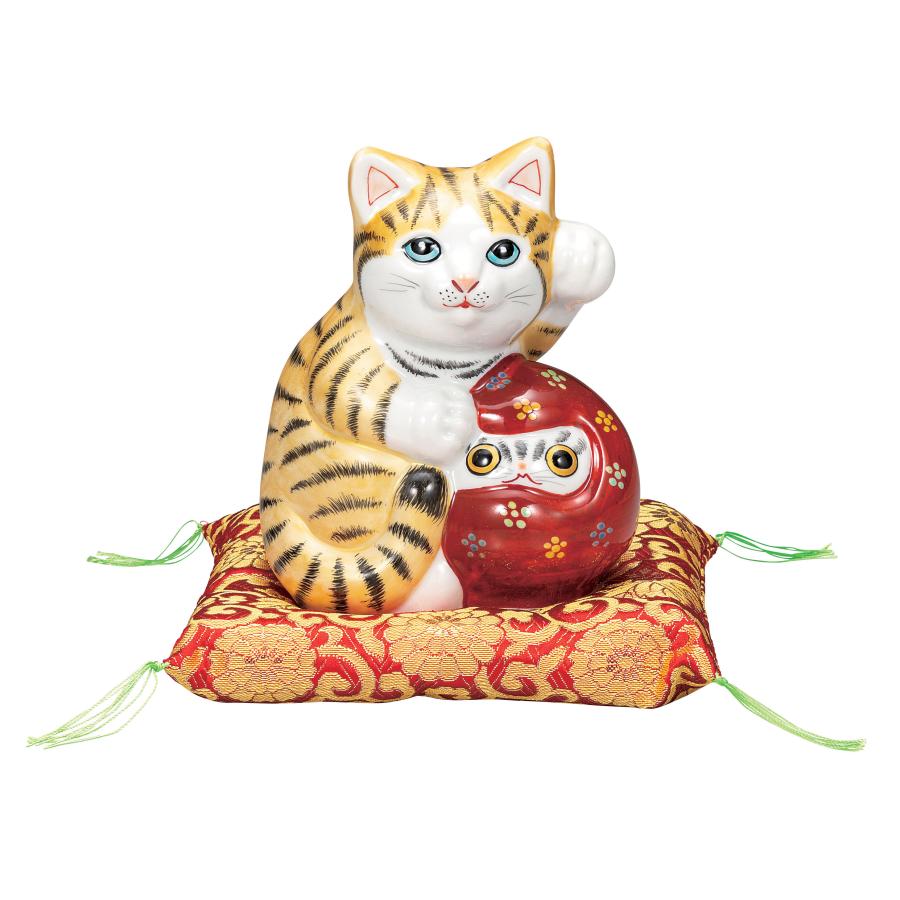 九谷焼 日本の伝統工芸品【九谷焼】 5号達磨招き猫 金彩 布団付 (K9 