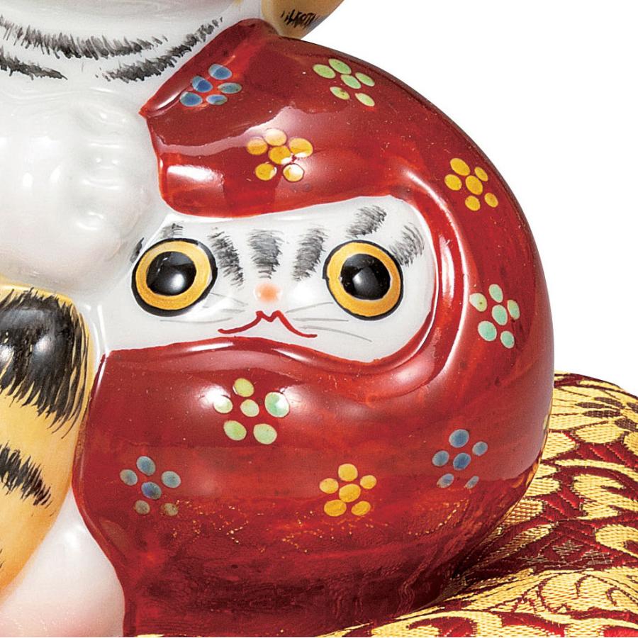 九谷焼 日本の伝統工芸品【九谷焼】 5号達磨招き猫 金彩 布団付 (K9 
