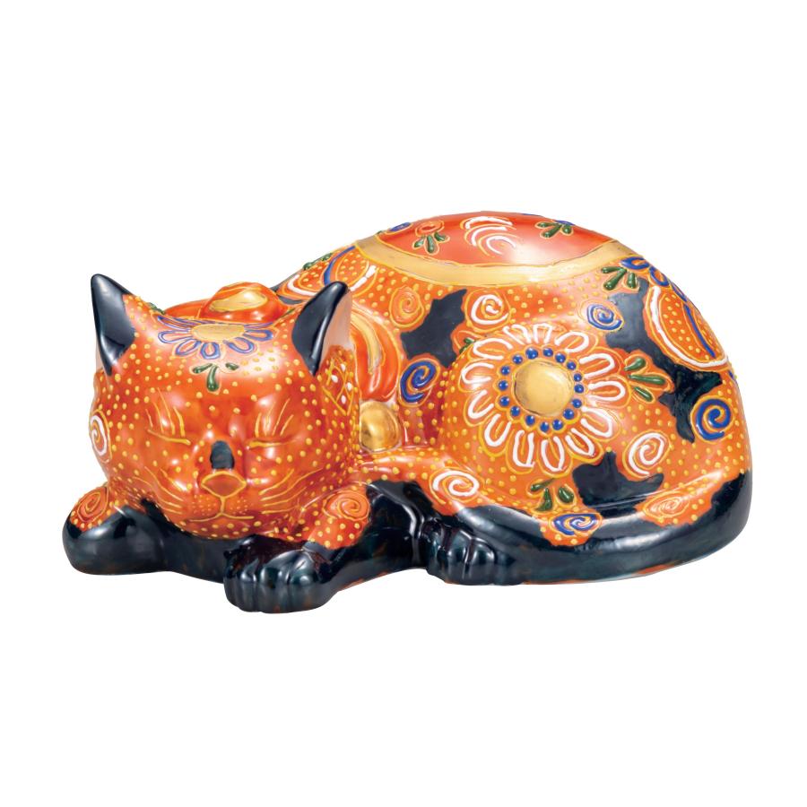 九谷焼 日本の伝統工芸品【九谷焼】 5号眠り猫 紺盛 (K8-1532