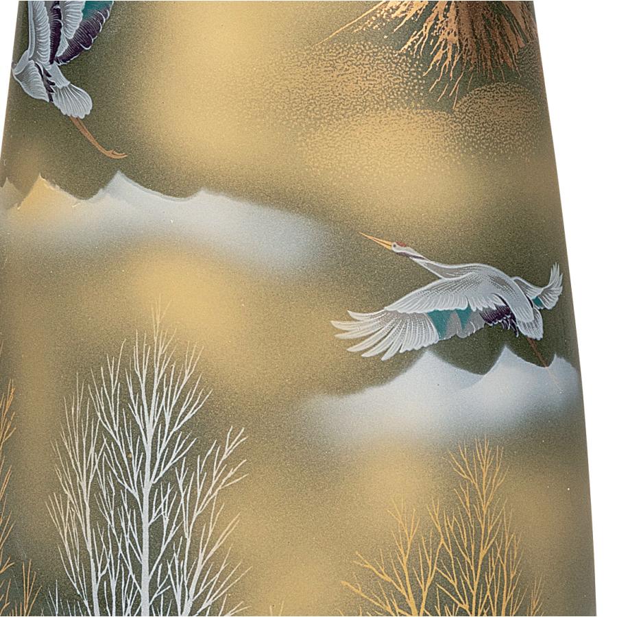 日本の伝統工芸品【九谷焼】 8号花瓶 金箔木立連山に鶴   (K9-1330)の画像