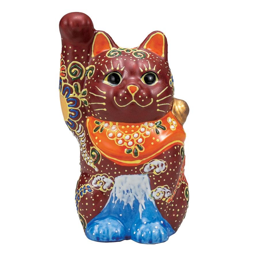 九谷焼 招き猫 三毛猫5.5号＆赤盛富士4号 2点セット 新品箱付き